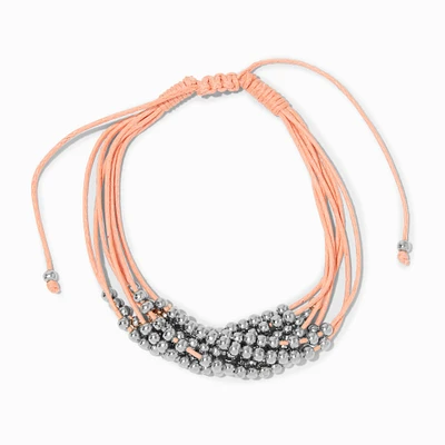 Pink Multi-Strand Silver-tone Beaded Bolo Bracelet