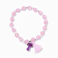 Purple Mushroom & Tassel Beaded Stretch Bracelet