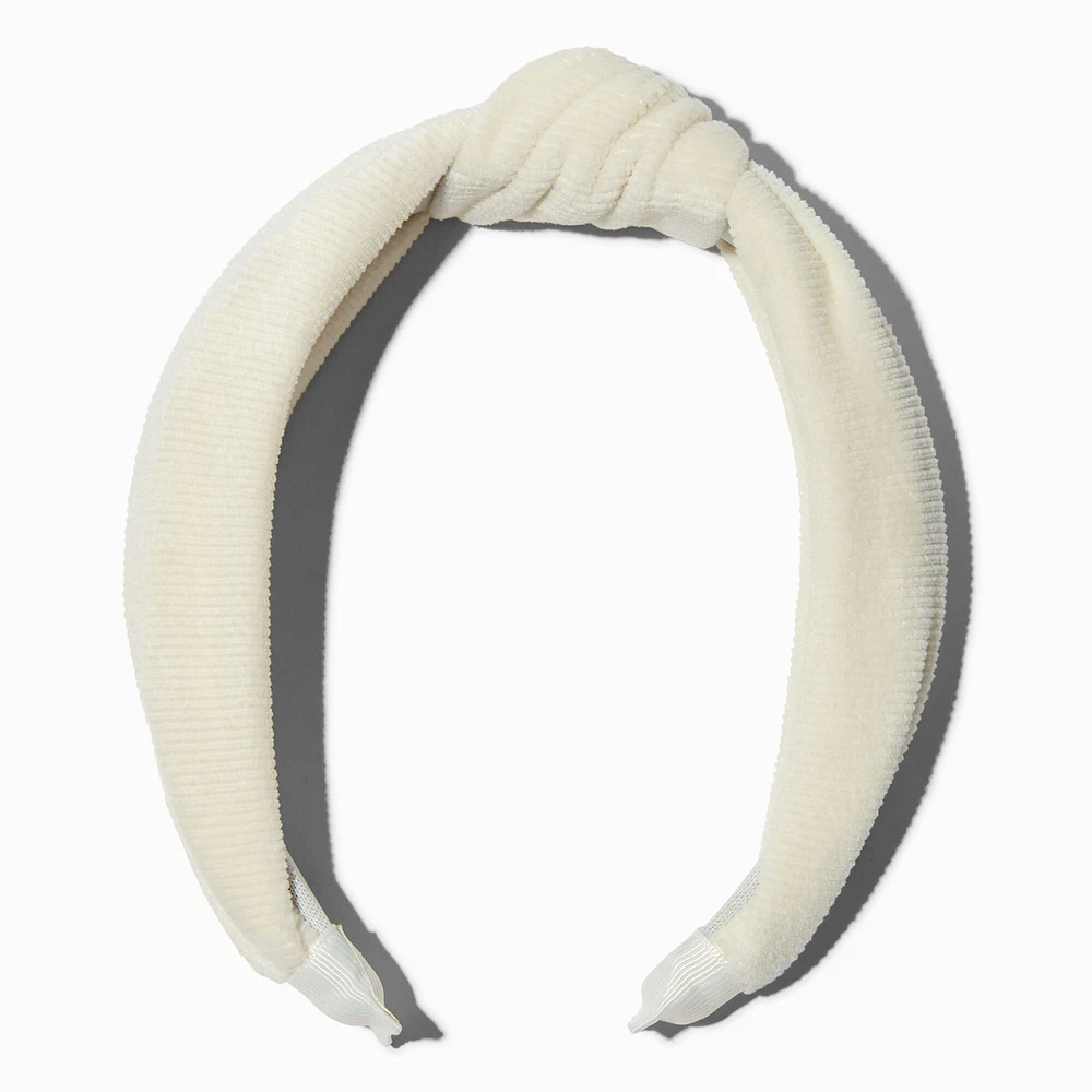 White Ribbed Velvet Knotted Headband