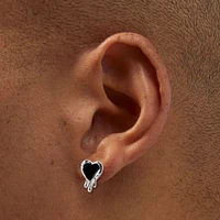 Black Drippy Heart Stud Earrings