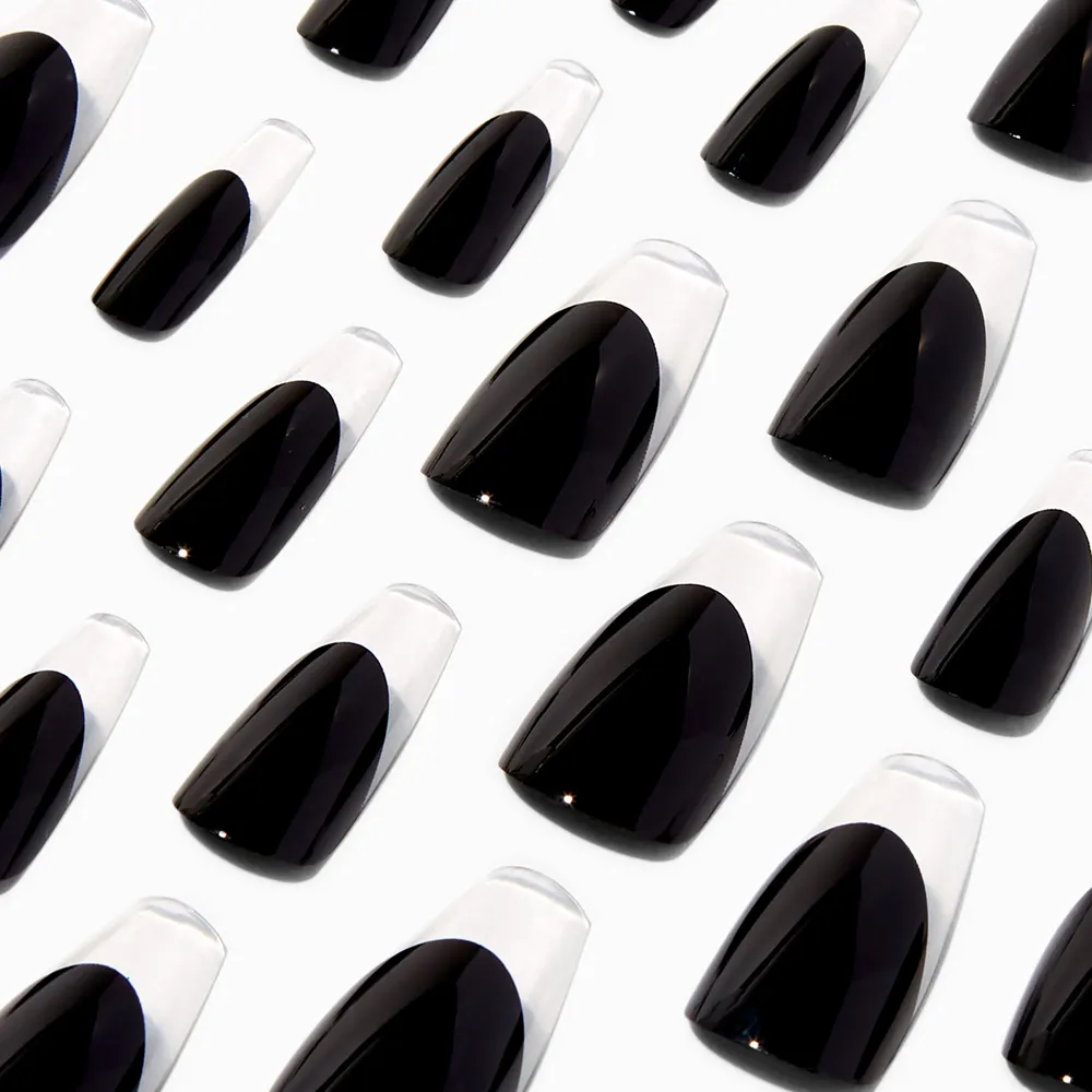 Clear Tip Black Squareletto Vegan Faux Nail Set - 24 Pack