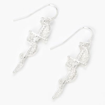 Silver 1.5" Snake Dagger Drop Earrings