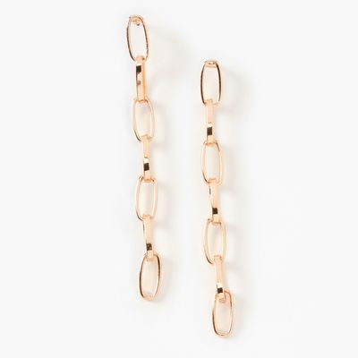 Gold 2.5" Chain Link Linear Drop Earrings