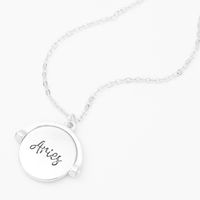 Silver Glow In The Dark Zodiac Spinning Pendant Necklace - Aries