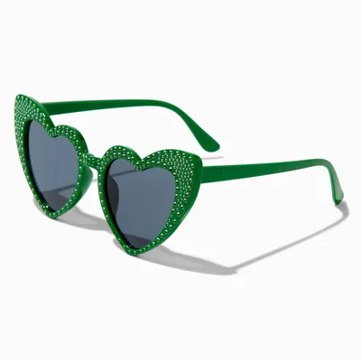 Studded Green Heart Cat Eye Sunglasses