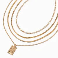 Gold Hammered Pendant Woven Multi-Strand Necklace