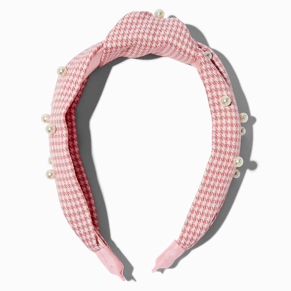 Mean Girls™ x ICING Pink Houndstooth Pearl Knotted Headband