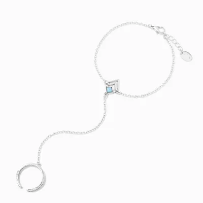 Turquoise Chevron Silver Hand Chain Bracelet