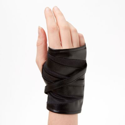 Wrap-Look Faux Leather Fingerless Gloves - Black