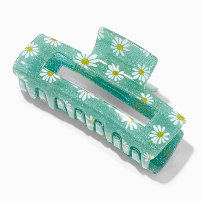 Green Daisy Large Rectangular Hair Claw