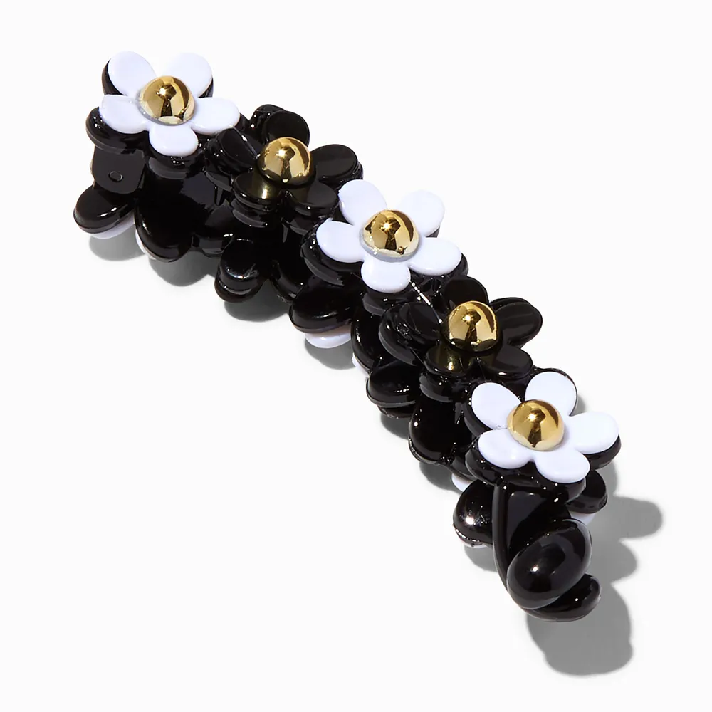 Black & White Flower Skinny Banana Hair Claw