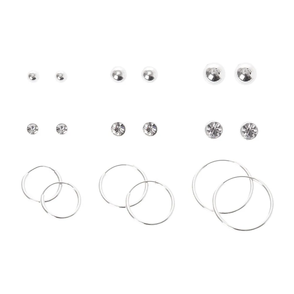 Silver Graduated Hoop & Stud Earring Set