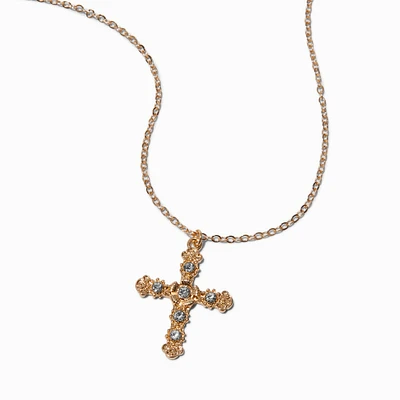 Gold-tone Bling Cross Pendant Necklace