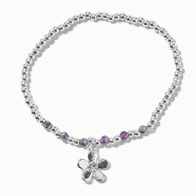 Silver-tone Crystal Flower Beaded Stretch Bracelet