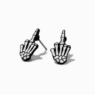 Skeleton Middle Finger Stud Earrings