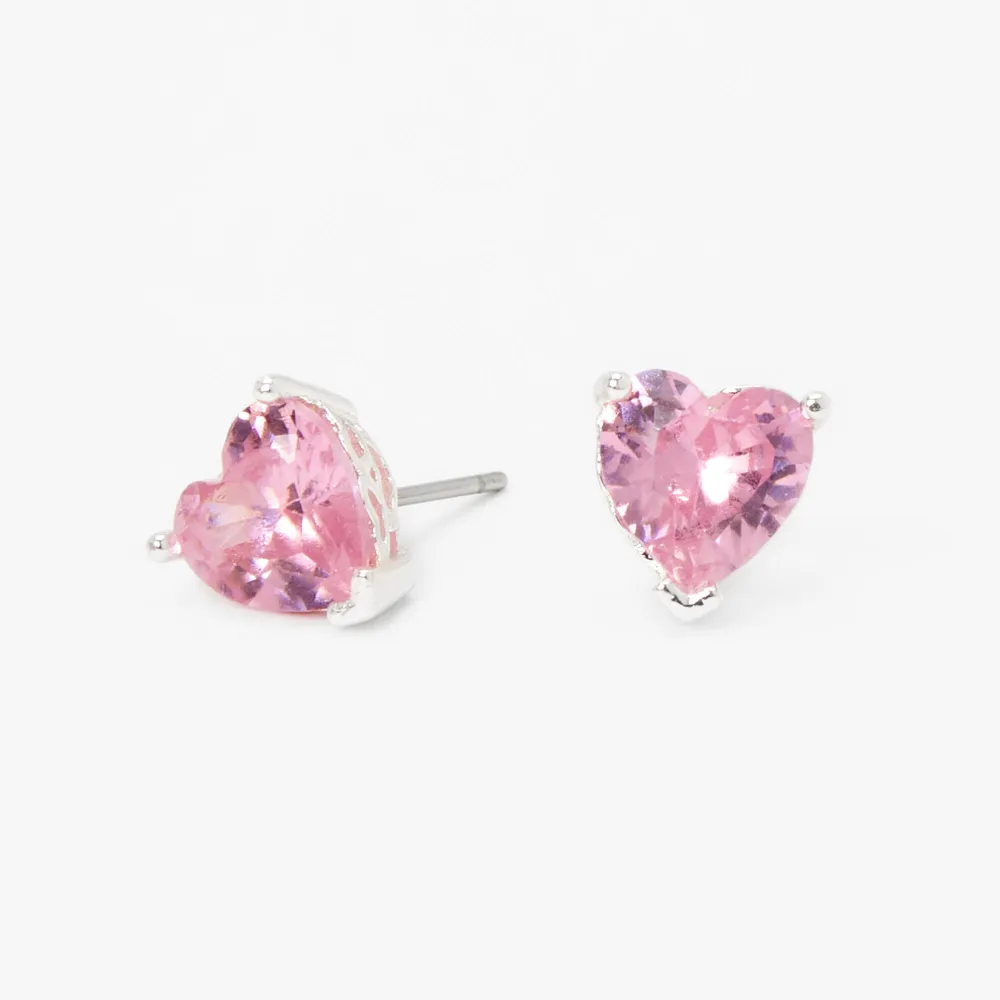 Pink Heart Cubic Zirconia Stud Earrings