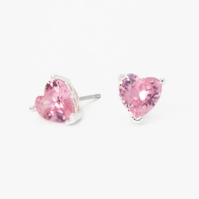 Pink Heart Cubic Zirconia Stud Earrings