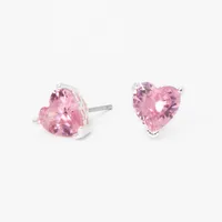 Pink Heart Cubic Zirconia Stud Earrings