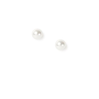 Sterling Silver White Glass Pearl Stud Earrings