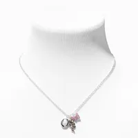 Silver Locket Rose & Butterfly Pendant Necklace