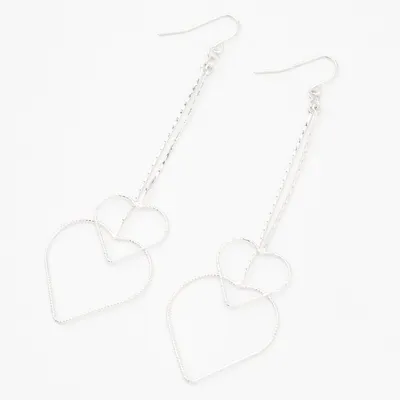 Silver 3" Heart Chain Drop Earrings