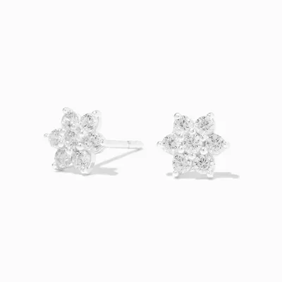 Sterling Silver Cubic Zirconia Flower Stud Earrings