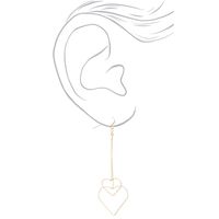Gold 3.5" Double Textured Heart Drop Earrings