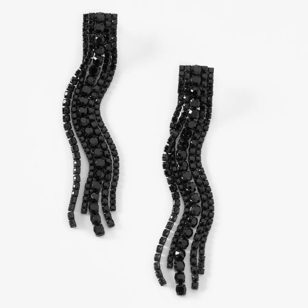 Black 2.5" Multi Rhinestone Linear Drop Earrings