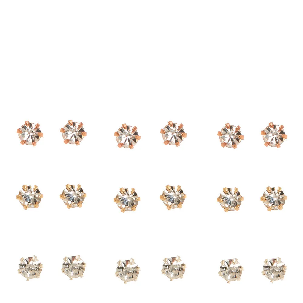 Mixed Metal Framed 3MM Clear Crystal Stud Earrings