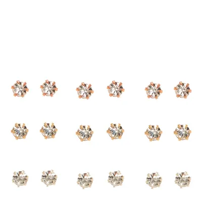 Mixed Metal Framed 3MM Clear Crystal Stud Earrings