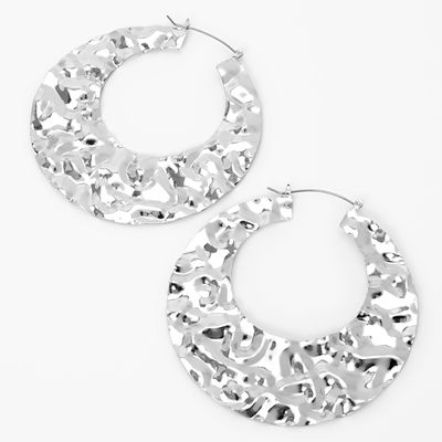 Silver Textured 80MM Hoop Earrings