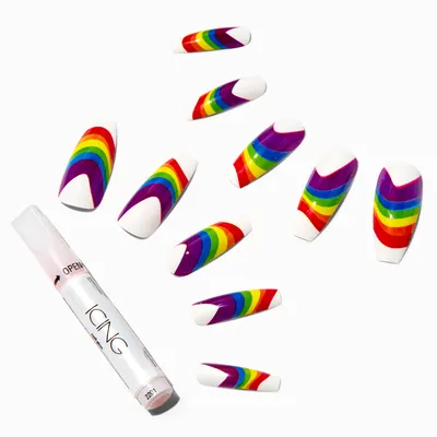 Rainbow Swirl XL Coffin Vegan Faux Nail Set - 24 Pack