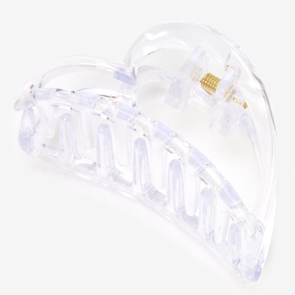 Transparent Medium Heart Hair Claw - White