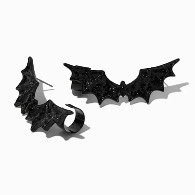 Black Bat Wing Stud Ear Climber - 2 Pack