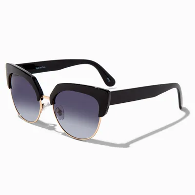 Black Retro Browline Black Lerns Sunglasses