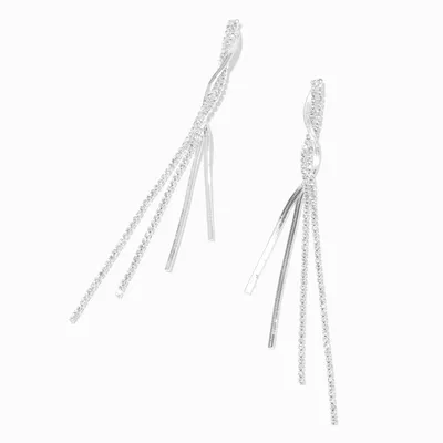 Silver Herringbone Twist 4" Linear Drop Earrings