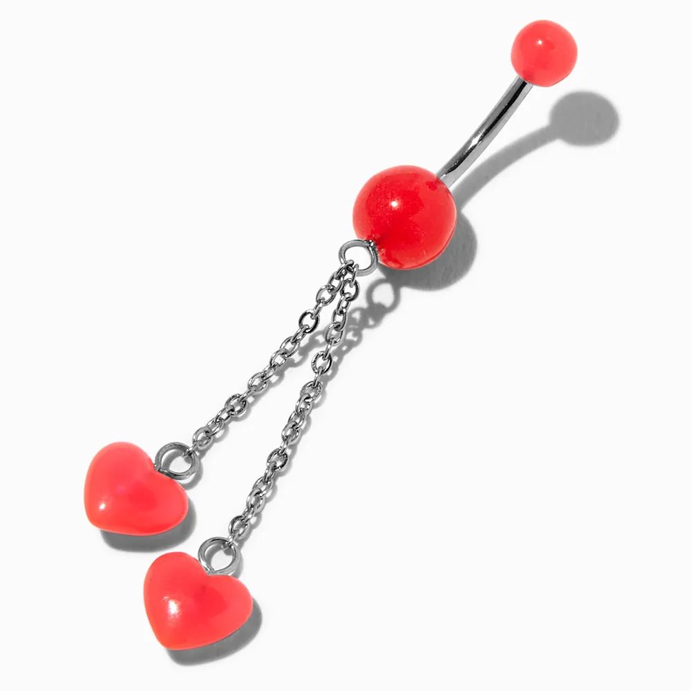 Glow in the Dark Red Heart 14G Dangle Belly Bar