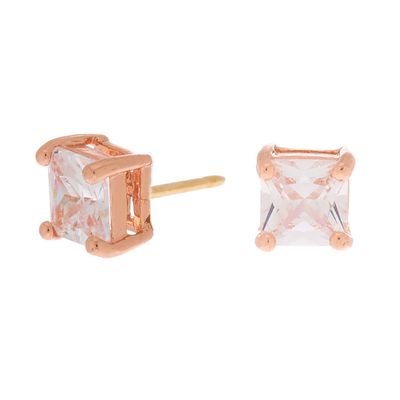 18kt Rose Gold Plated Cubic Zirconia Square Stud Earrings - 5MM