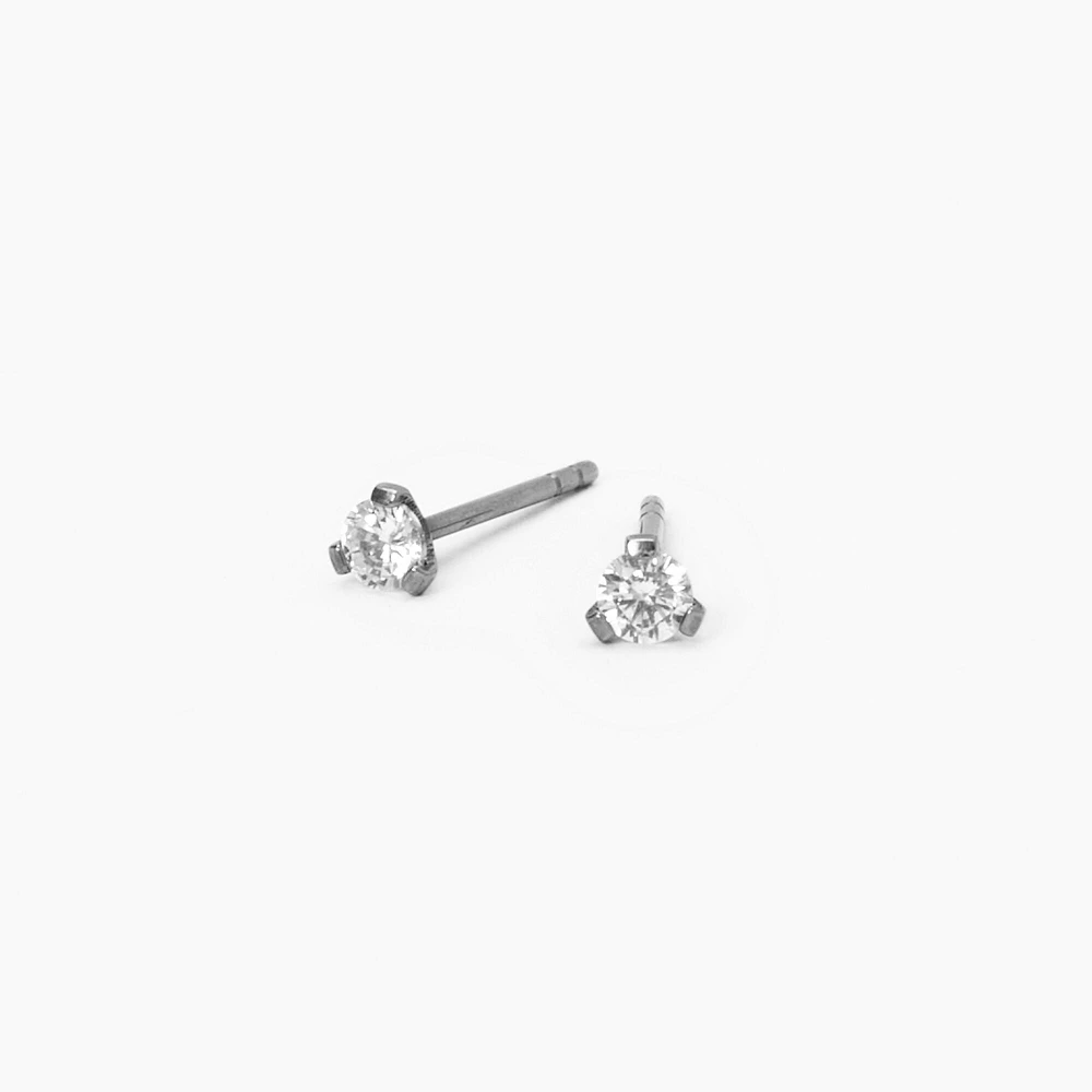 Silver Titanium Cubic Zirconia Round Martini Stud Earrings - 3MM