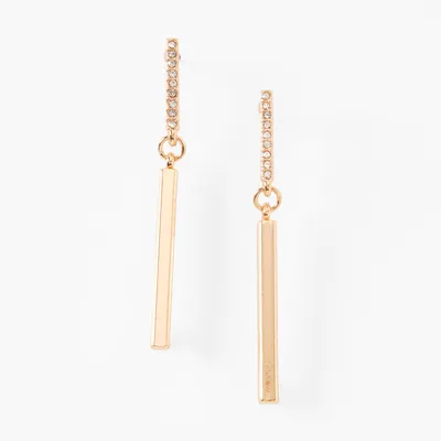 Gold 2" Crystal Bar Drop Earrings