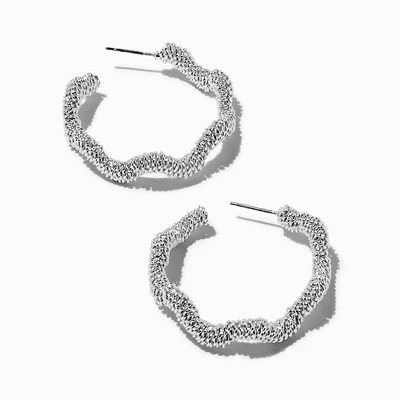 Silver-tone Mesh Squiggle 40MM Hoop Earrings