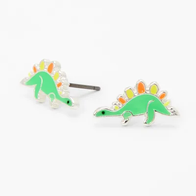 Green Dinosaur Silver Stud Earrings