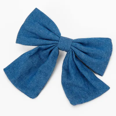 Blue Denim Large Hair Bow Clip