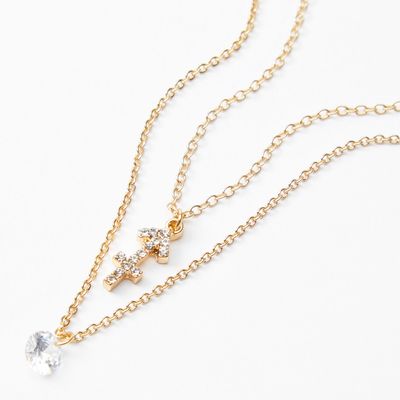 Gold Cubic Zirconia Zodiac Multi Strand Necklace - Sagittarius