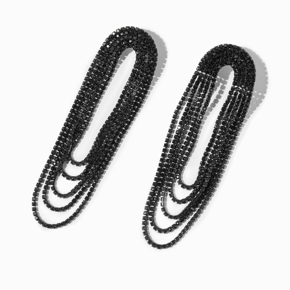 Black Rhinestone Lasso 3" Drop Earrings