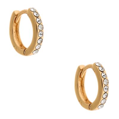 Gold 10MM Embellished Huggie Hoop Earrings