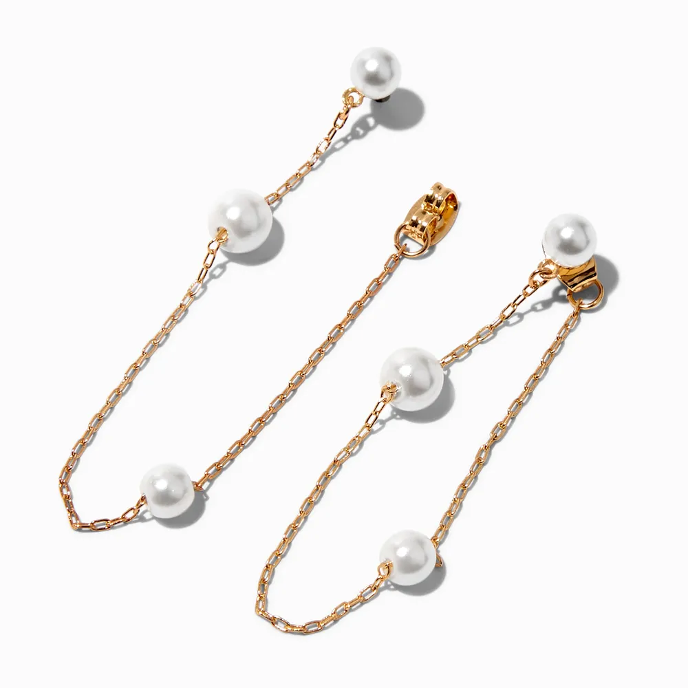 Gold 2" Pearl Front & Back Drop Earrings