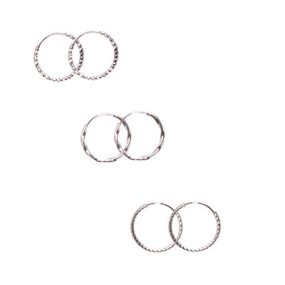 Mini Textured Silver Hoop Earrings -  3 Pack