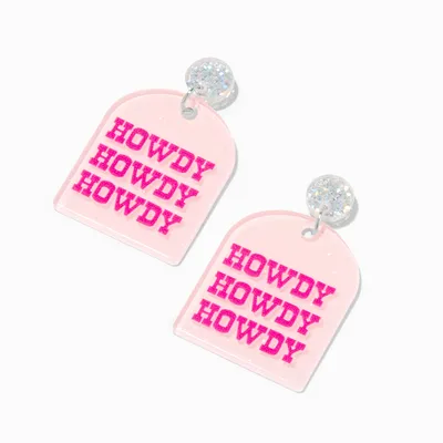 Pink Howdy Neon Sign 1'' Drop Earrings