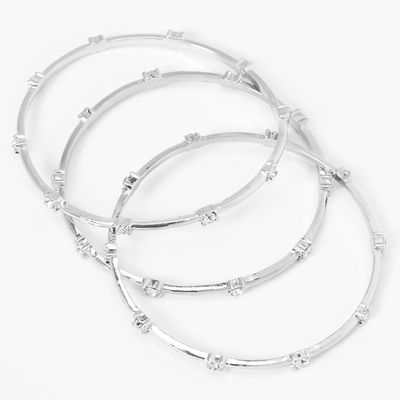 Silver Rhinestone Bangle Bracelets - 3 Pack